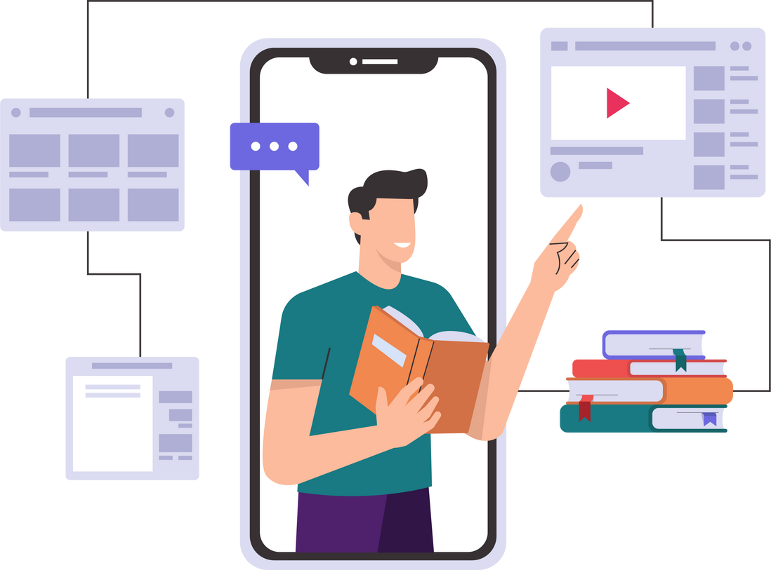 Online Learning & Online Education Through Mobile App Illustration